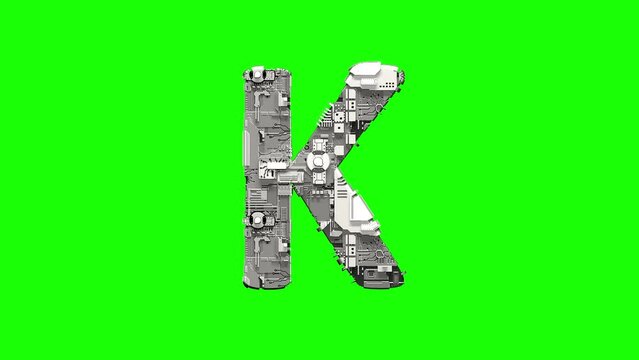 letter K - shining futuristic hi-tech cyber alphabet, isolated - loop video