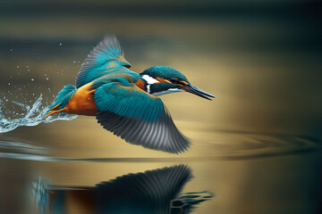 kingfisher flying on water. generative ai