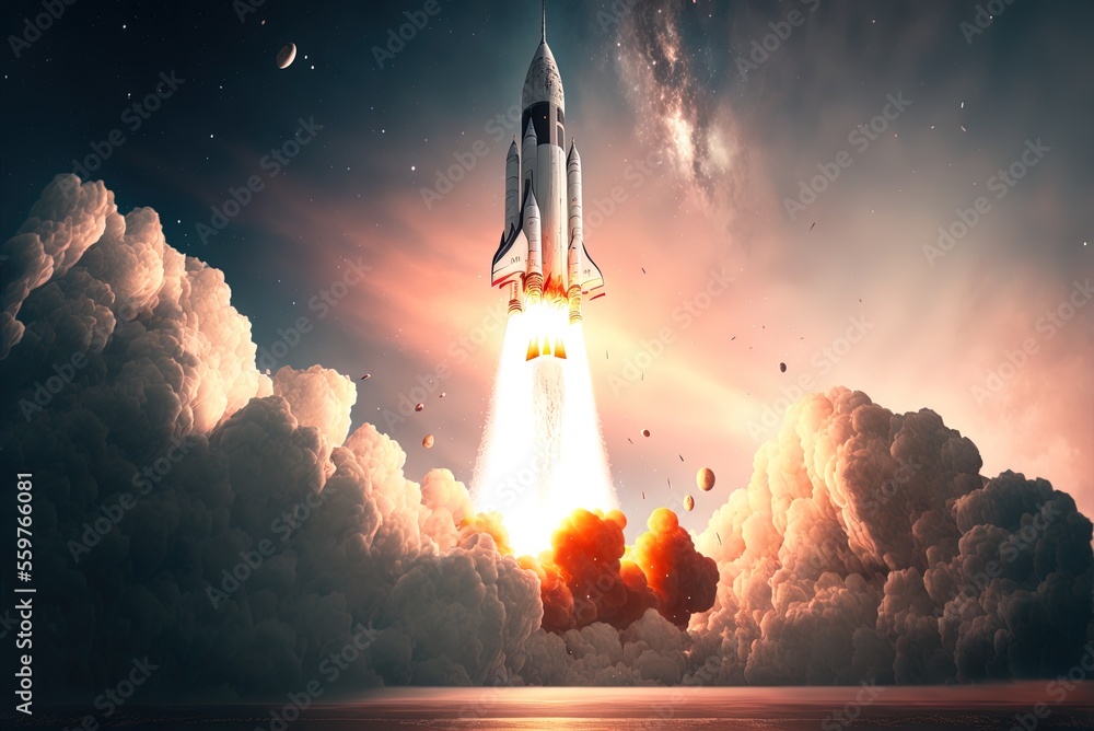 Poster sending out rockets into space. generative ai