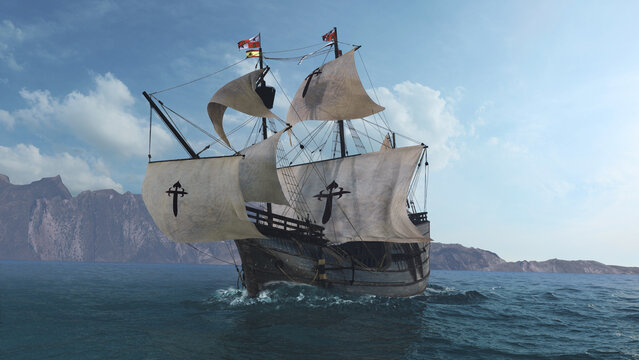 The NAO VICTORIA is the flag ship of the MAGELLAN armada. 
A scientific 3D-reconstruction of a spanish galleon fleet 
in the beginning of the 16th century. 
sails ahead of a global circumnavigation
