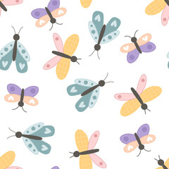 seamless pattern with butterfly. summer colorful vector for kids, flat style. Baby design for fabric, textile, print, wrapper
