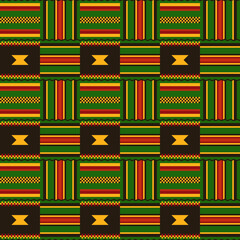 Kente cloth. African textile. Ethnic seamless pattern. Tribal geometric print. 