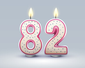 Happy Birthday years. 82 anniversary of the birthday, Candle in the form of numbers. Vector