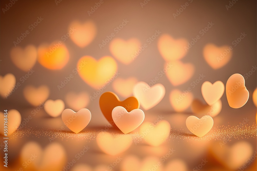 Poster a bunch of hearts that are floating in the air with a blurry background of hearts in the air with a 
