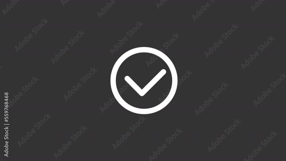 Poster animated tick button white line icon. check mark. selecting, accepting. approval process. seamless l