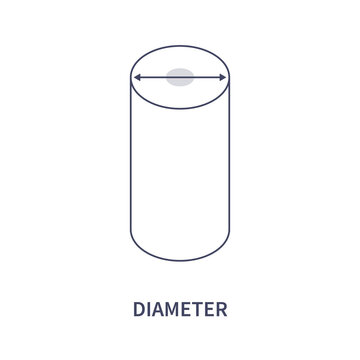 Pipe diameter icon. Distance measurement tool. Twice the radius length. The longest chord of the cylinder circle. Education concept. Vector illustration.