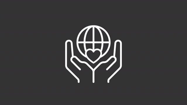 Animated nonprofits white line icon. Humanitarian mission. Charitable organization. Seamless loop HD video with alpha channel on transparent background. Motion graphic design for night mode