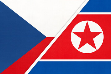 Czech Republic and North Korea or DPRK, symbol of country. Czechia vs Korean national flags.