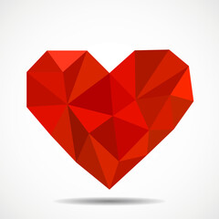 Abstract geometric red heart in low poly style