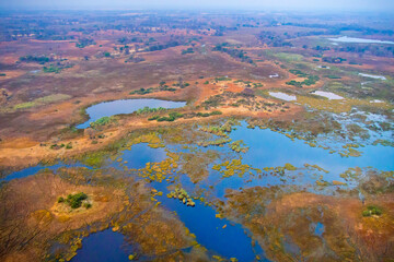 Fototapeta na wymiar Aerial view, Okavango Wetlands, Okavango Delta, UNESCO World Heritage Site, Ramsar Wetland, Botswana, Africa