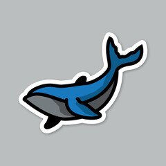whale, editable cartoon style sticker vector	