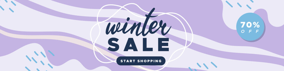 Winter sale colorful banner. Abstract organic wavy shapes background. For newsletter, web header, social media post, promotional banner, advertising and identity. Vector illustration, flat design