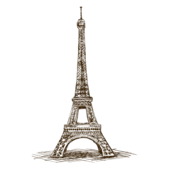 Foto op Canvas Eiffel Tower hand drawn sketch style PNG illustration with transparent background © Oleksandr Pokusai