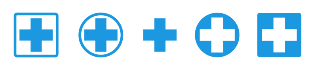 Fist aid vector icon on white background. Emergency symbol. Ambulance blue sign.