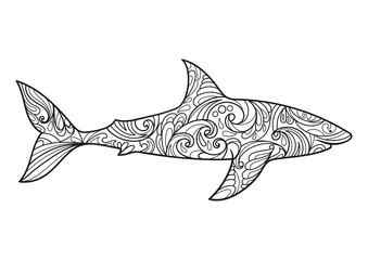 Shark coloring book for adults PNG illustration with transparent background