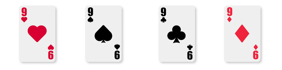 Nine. Playing cards icon on white background. Club, diamond, heart, spade illustration. 