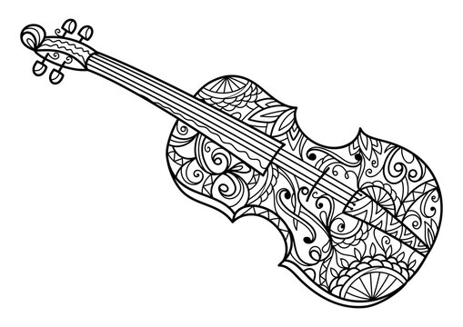 Violin coloring book for adults PNG illustration with transparent background