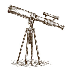Old telescope hand drawn sketch PNG illustration with transparent background © Oleksandr Pokusai