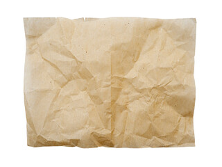Square piece of crumpled folded parchment paper isolated on white, clipping path