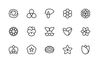 Isolated collection linear icons of flowers. Vector icons of flowers on white background.