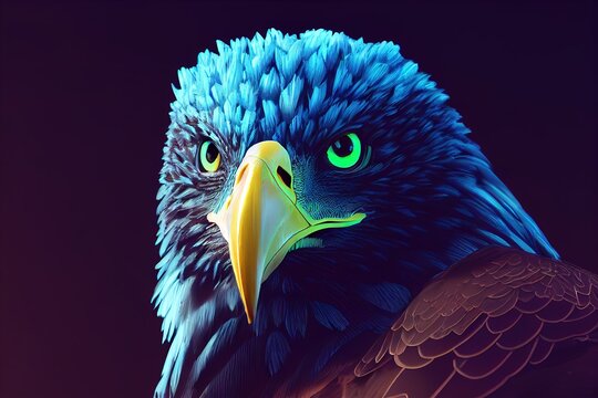 eagle portrait in neon colors