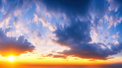 Naklejka na ściany i meble Colorful Sunset sky and clouds. Vivid sky in twilight time background.