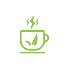 Green tea logo template vector design with cup and green leaves, emblem logo or icon green color