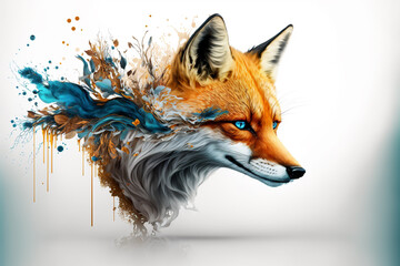 Obraz premium Generative Ai of a fox with golden and azure tones.