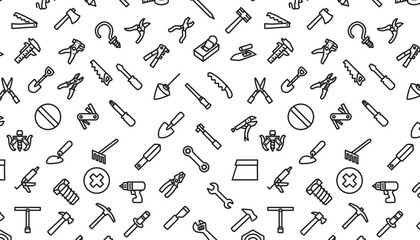 Tool vector seamless pattern.  Hammer, spanner, and saw.