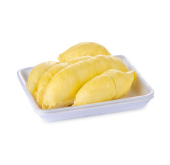 Ripe Durian Fruit in foam tray isolated on transparent background (.PNG)