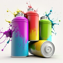 Colorful graffiti spray paint cans isolated on white