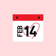 Feb 14 calendar - Valentine's day concept poster. Vector illustration. Happy Valentines Day greeting card and template