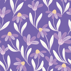 Seamless pattern with hand drawn flowers on white background. Vintage repeat background. Vector floral texture.