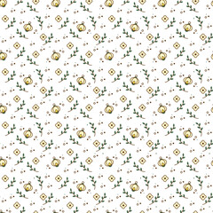 Flashlight pattern3. Seamless pattern with cute flashlight, branch and flower. Cartoon color vector illustration.