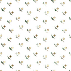 Branch and flower pattern. Seamless pattern with cute branch and flower. Cartoon color vector illustration.