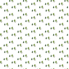 Forest pattern. Seamless pattern with cute trees. Cartoon color vector illustration.
