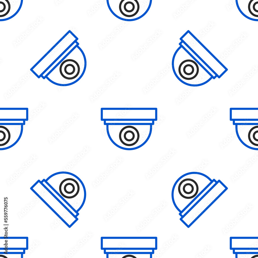 Poster line security camera icon isolated seamless pattern on white background. colorful outline concept. v