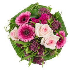 PNG Roses gerbera flowers bouquet. Floral decoration isolated on transparent background