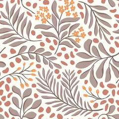 Hand drawn floral pattern. Seamless leaves vector background. Elegant colorful template for fashion print, fabric or wallpaper.