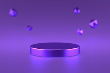 Podium for cosmetic and pharmaceutical products. 3d render. Purple color with bright effects