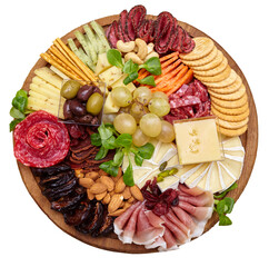Appetizers boards with assorted cheese, meat, grape and nuts. Charcuterie and cheese platter. Top...