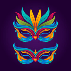 Naklejka premium Carnival Masks Decorated With bright colorful Feathers vector illustration