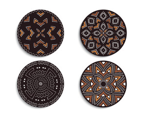 Set of African decorative elements. Round ornament pattern. Collection of mandalas in tribal style. Tribal design.