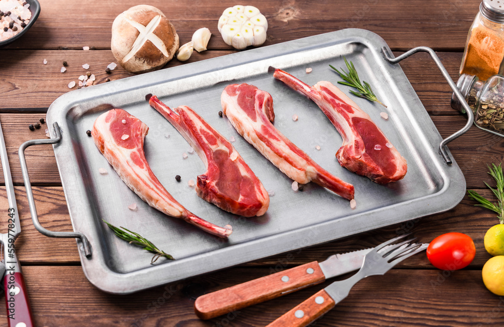 Wall mural Fresh delicacy Tomahawk lamb chops