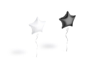 Blank black and white star balloon flying mockup, side view