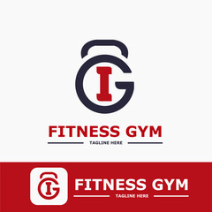 Modern Monogram Fitness Gym Sport Logo Idea Template with Kettlebell and Initial I Letter