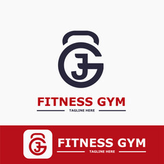 Modern Monogram Fitness Gym Sport Logo Idea Template with Kettlebell and Initial J Letter