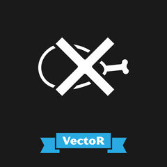 Obraz premium White No meat icon isolated on black background. No fast food allowed - vegetarian food. Vector