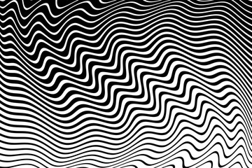 Black and White Wavy Lines Halftone Ripple Pattern. Abstract Textured Background.