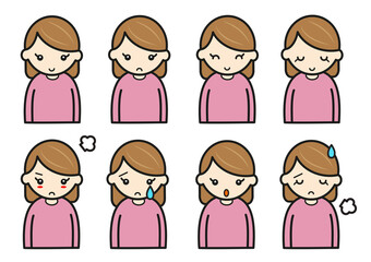 若い女性の表情セット